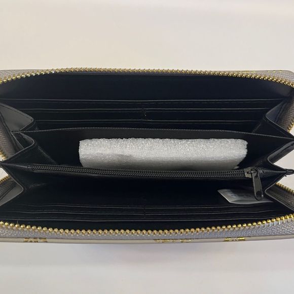 Pineapple Metallic Print Wallet/Clutch- Gray/Gold - Picture 3 of 4